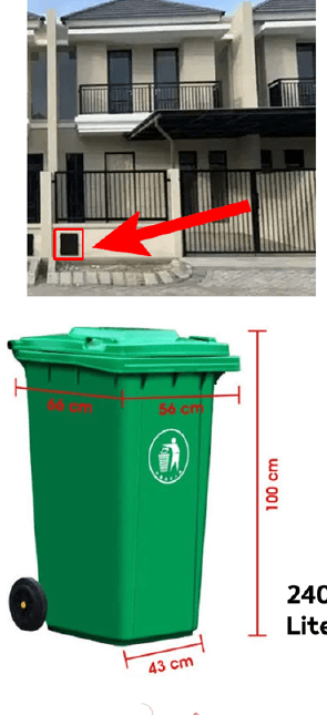 Contoh asli tempat sampah rumah OPAL dan tempat sampah pengganti berkapasitas 240 liter